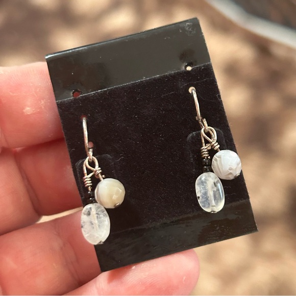 Hand Crafted Jewelry - Handcrafted sterling silver rainbow moonstone and agate dangle earrings